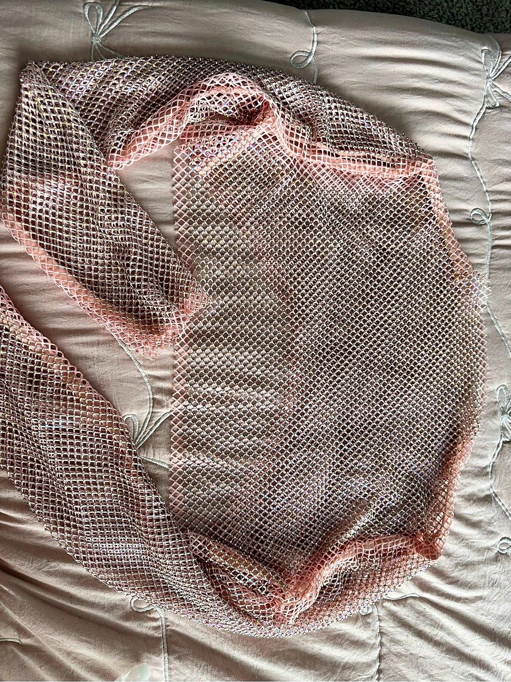 Metallic Mesh top in Pink & Silver Like New